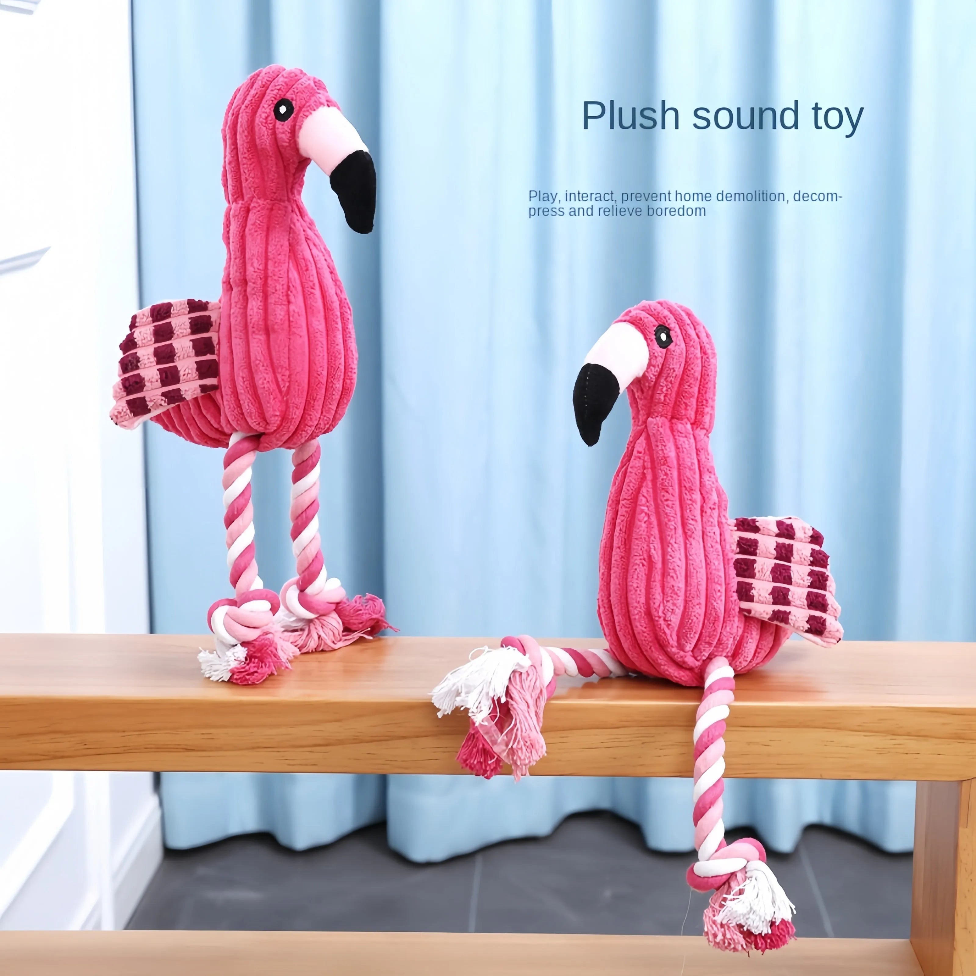 Pink corduroy animal-shaped plush dog toy with a squeaker inside