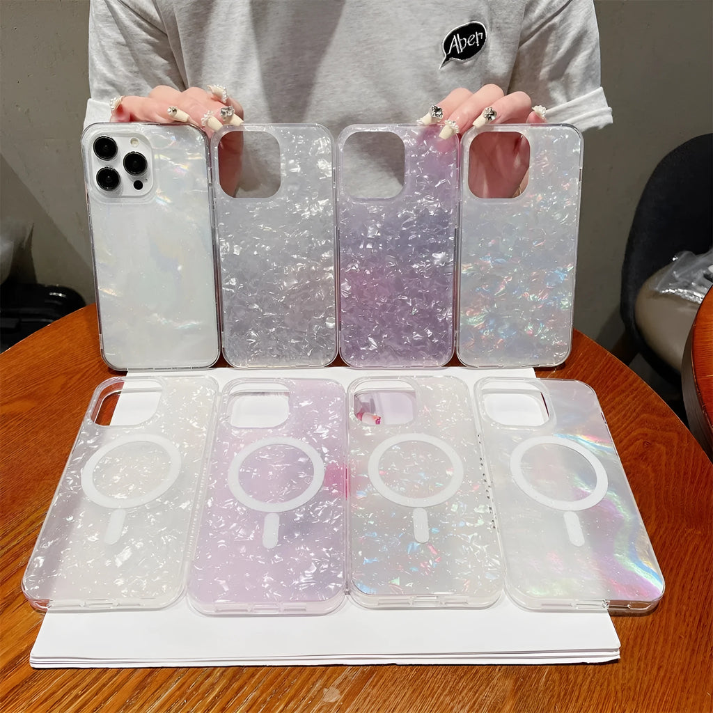 TPU magnetic shell phone case with transparent flash colour finish for iPhone 11-15 Pro Max
