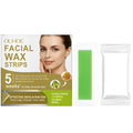 Gentle facial hair removal wax paper strips with natural ingredients including beeswax and jojoba oil