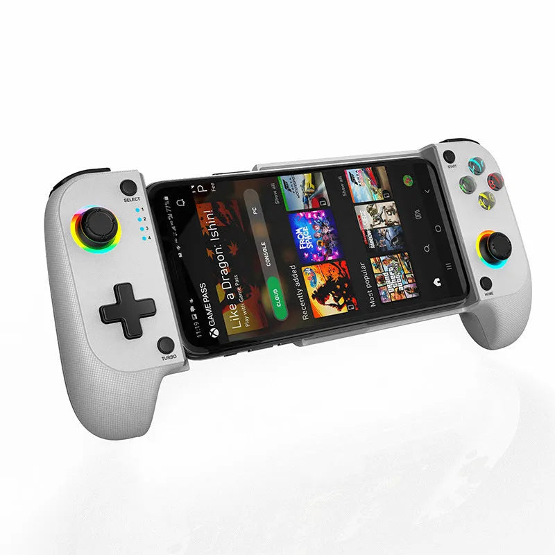 Bluetooth stretching mobile game controller in black, red and blue, or white colours