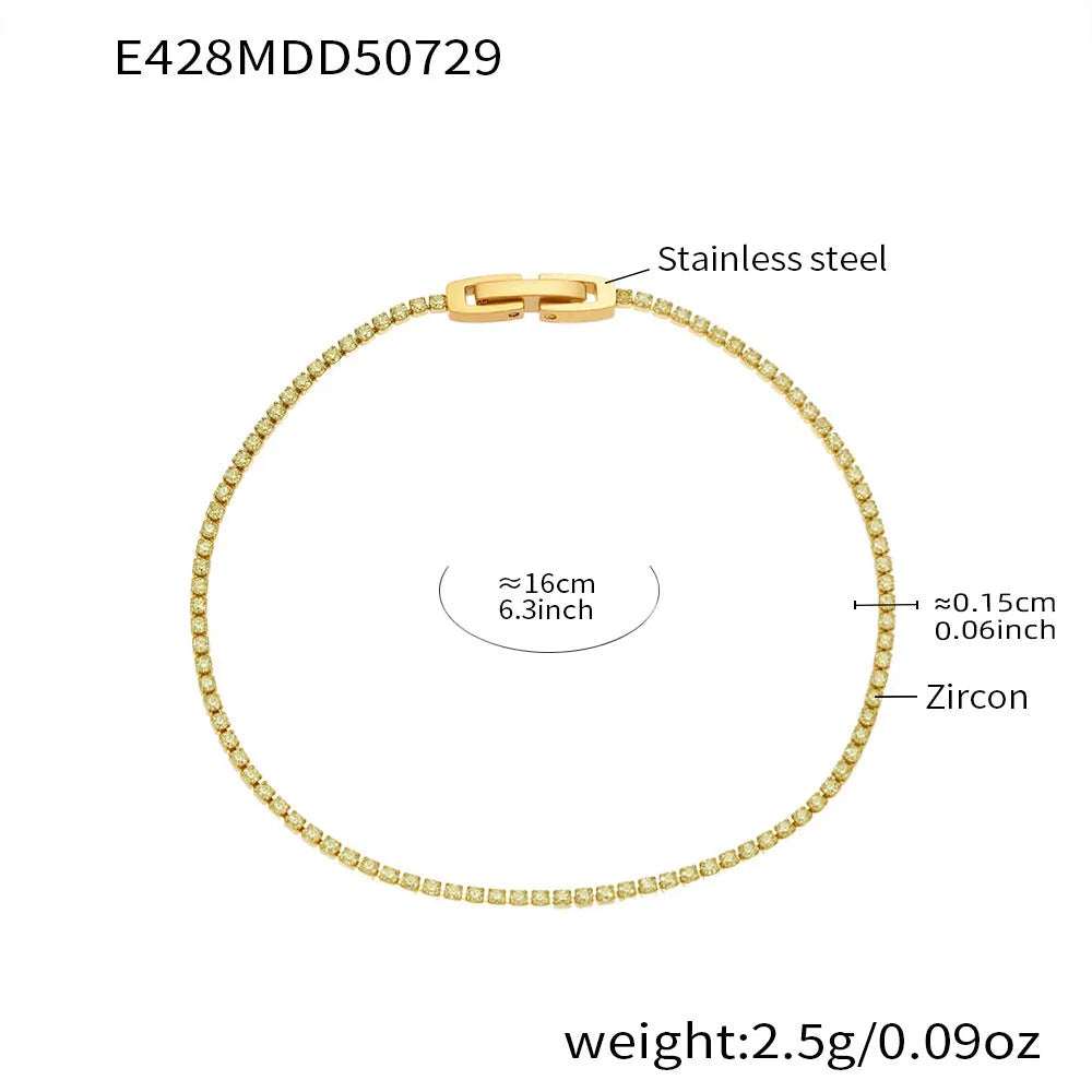 Super Full-Diamond Fine Ring Bracelet in titanium steel with white zircon accents, 16cm length, geometric design