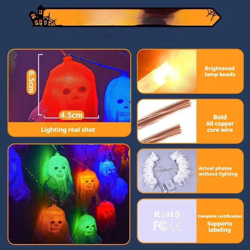 Halloween battery-powered LED coloured lights with plastic battery box for indoor wall decoration