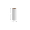 Lint remover roller with plastic handle and tearable paper roll for removing pet hair and dust.