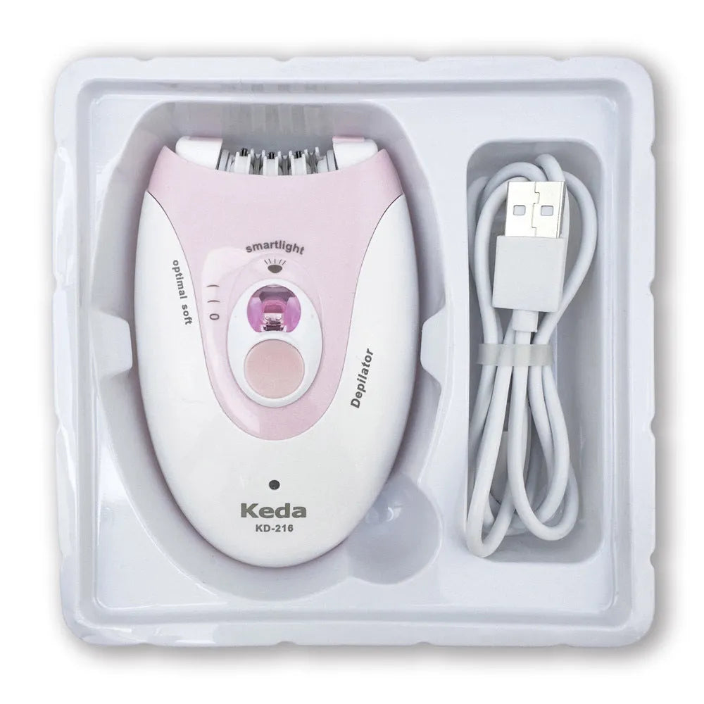 Portable USB hair removal epilator device in KEDA-216 colour with brush cleaning accessory
