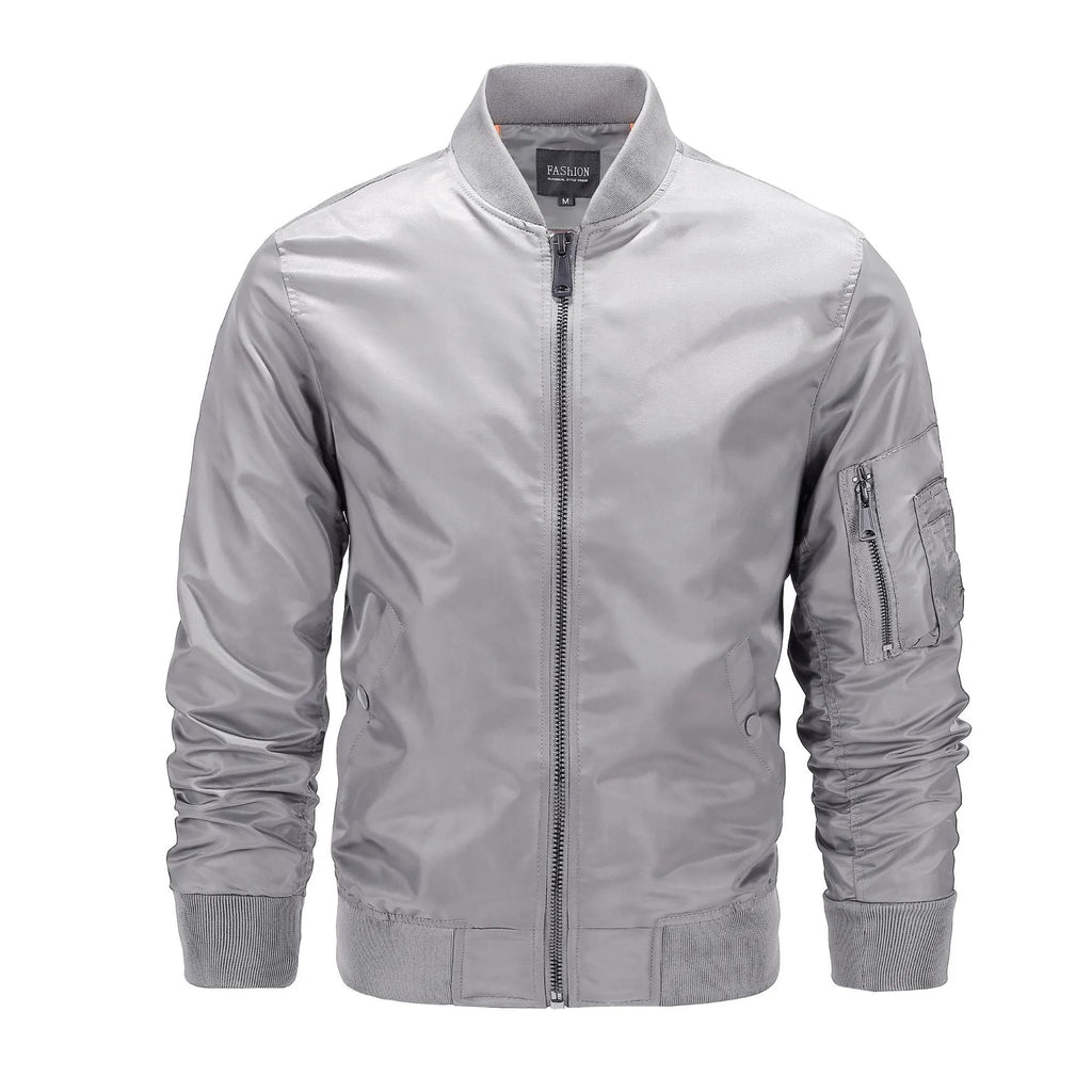 Men's loose casual jacket, nylon shell with polyester lining, side seam pockets, solid colour, sizes S to 5XL