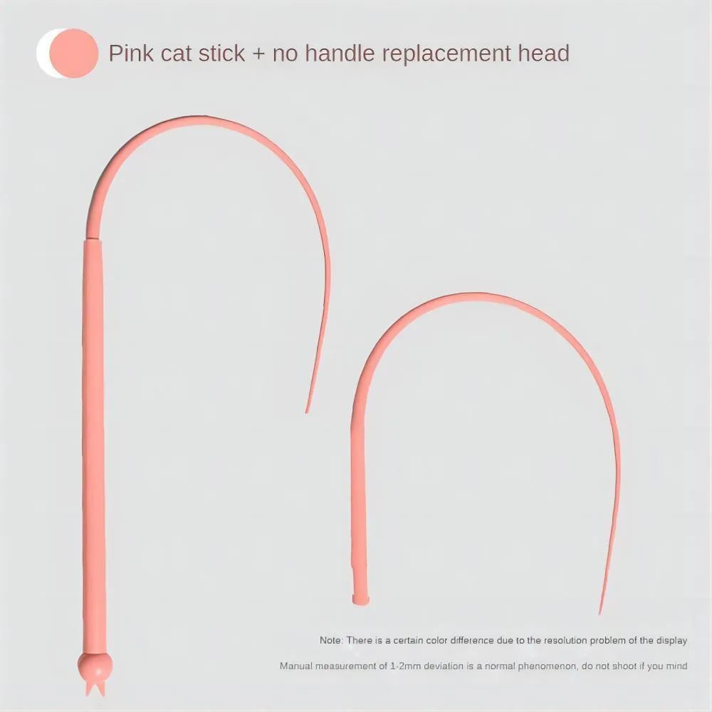 Simulated mouse tail cat toy stick with silicone tail and cat head design
