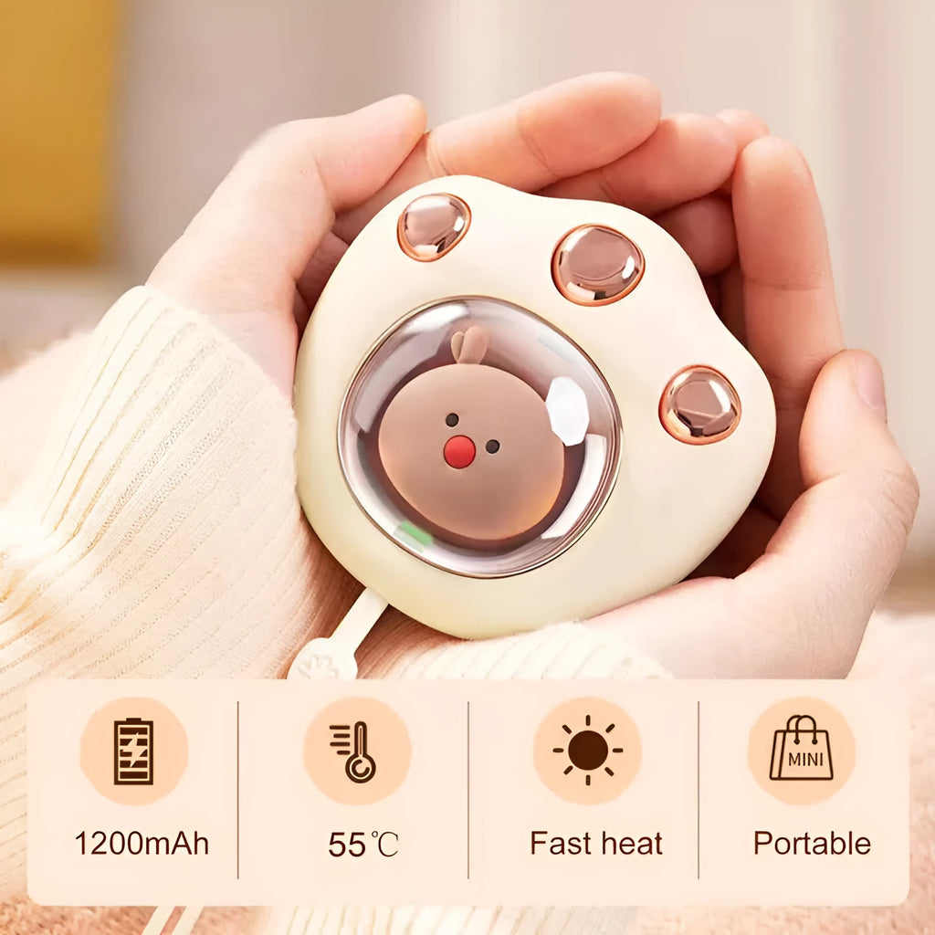 Mini USB rechargeable cat paw electric hand warmer in pink with two temperature settings