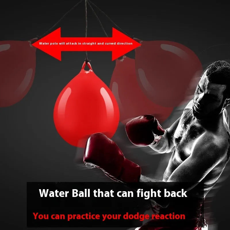 Red water-filled boxing reaction ball with hook rope for hanging installation