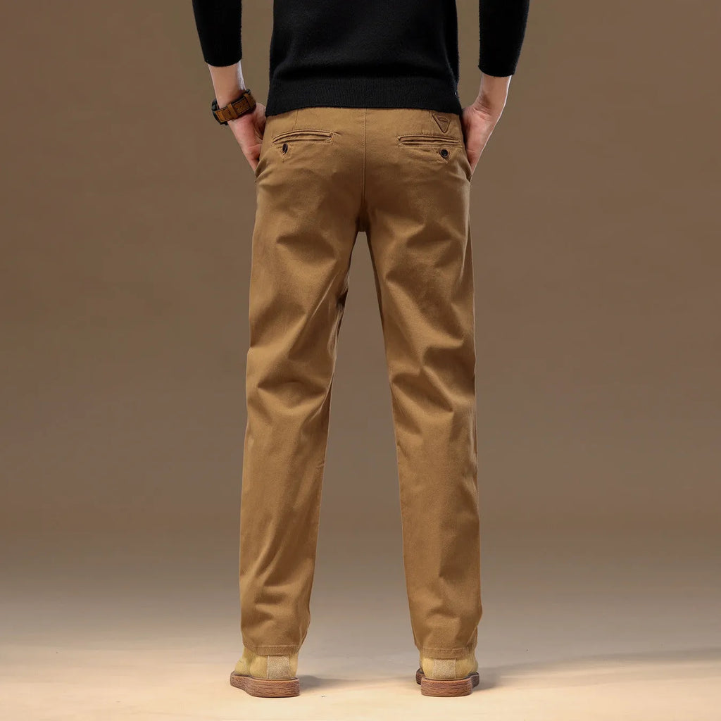 Men's cotton denim straight leg pencil trousers in black, mid waist zip fly, relaxed fit flat lay