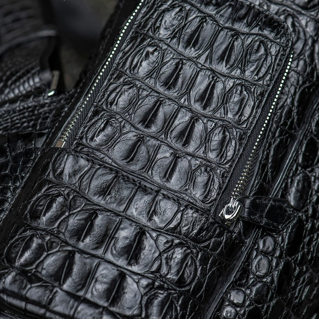 Kurayoshi handmade crocodile leather backpack vertical square shape large capacity 14 inch laptop bag