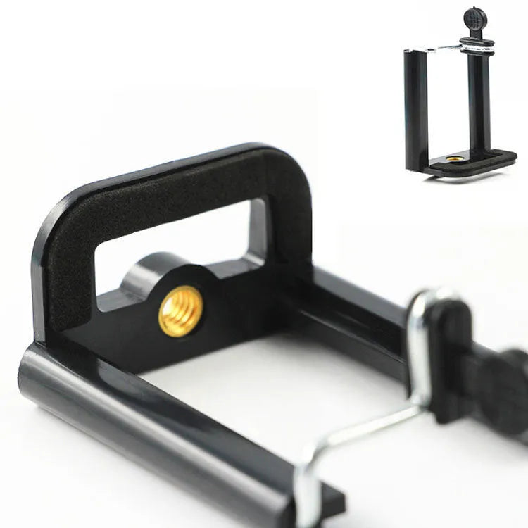 Black plastic U-shaped mobile phone clip holder for mounting on a hose.