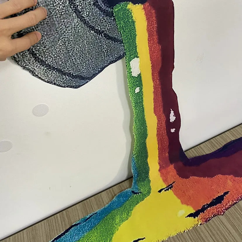 Iridescent rainbow 3D carpet wall hanging and floor mat in non-woven fabric, available in three sizes