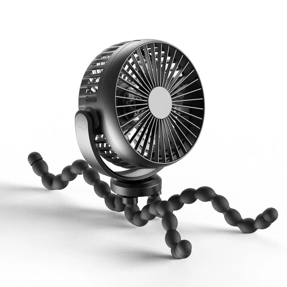 HOMEFISH F1 and F2 automatic shake head handheld fan with removable bracket on a stroller.