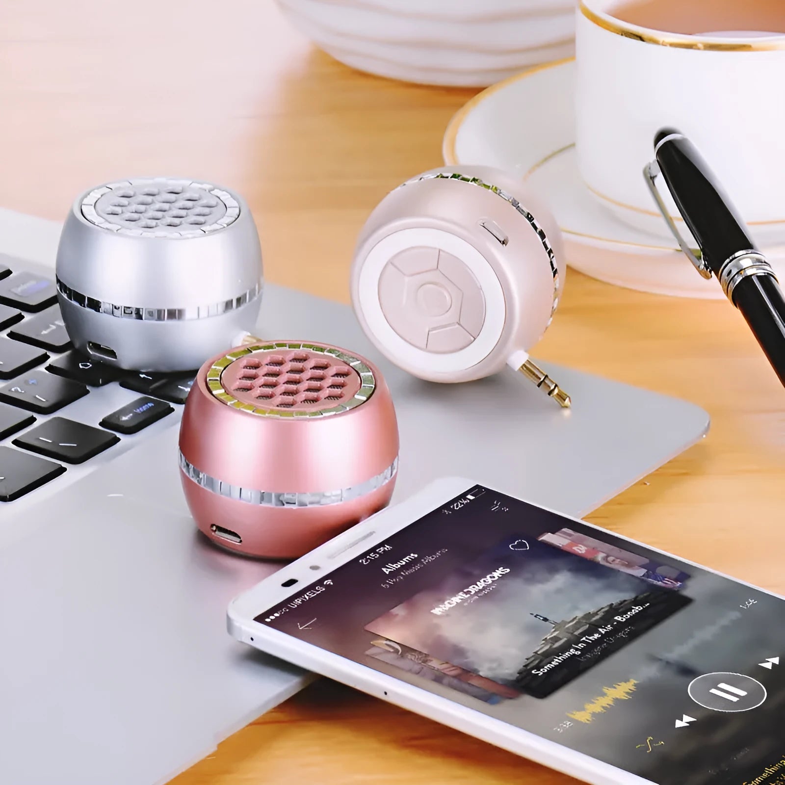 Universal single-channel portable speaker amplifier in black, local gold, and rose gold finishes.