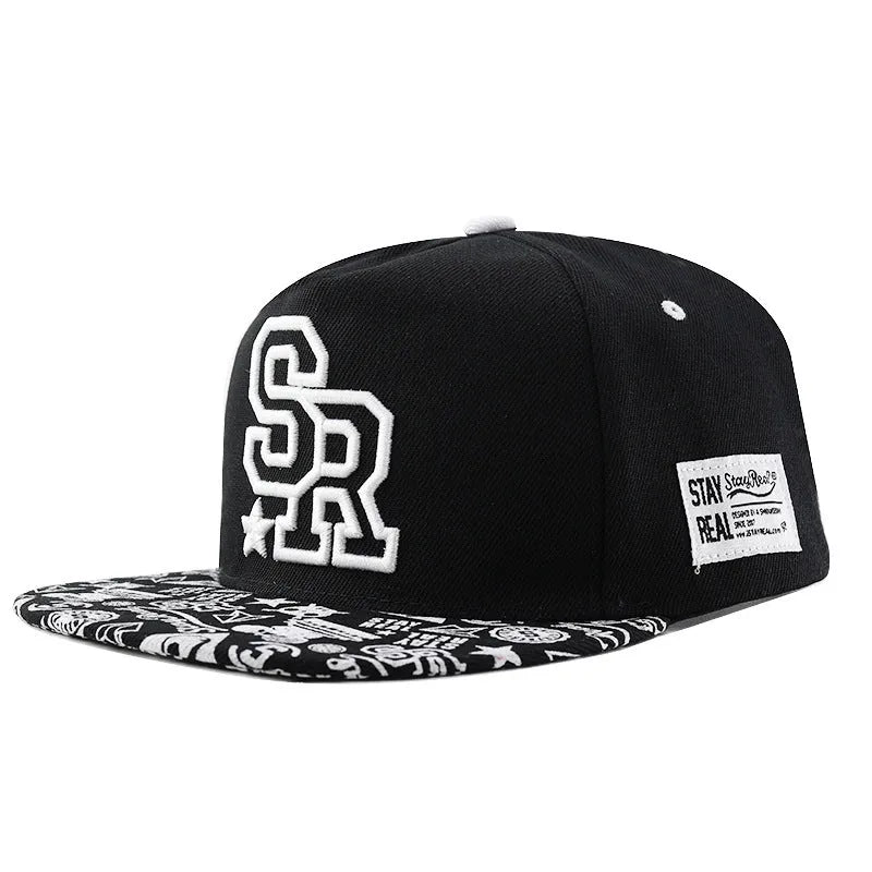 Adjustable cotton baseball cap with dome crown in Black or White