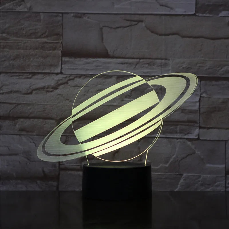 Nine planets series 3D small night light touch colour changing table lamp with black base and seven colour modes