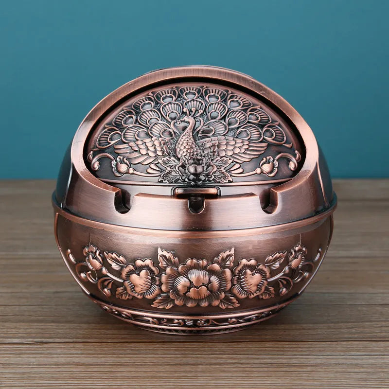 Creative bronze and red copper alloy ashtray with smoke extinguishing slot in various decorative styles.