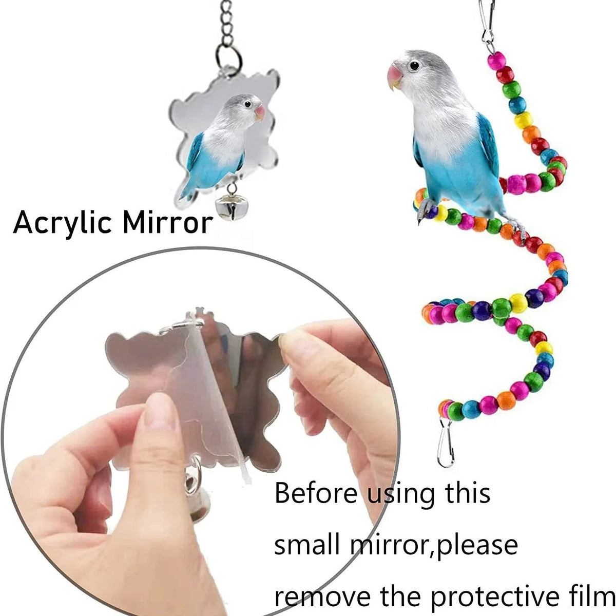 Seven-piece wooden parrot toy set for bird cage accessories, wooden play pieces for parrots and birds