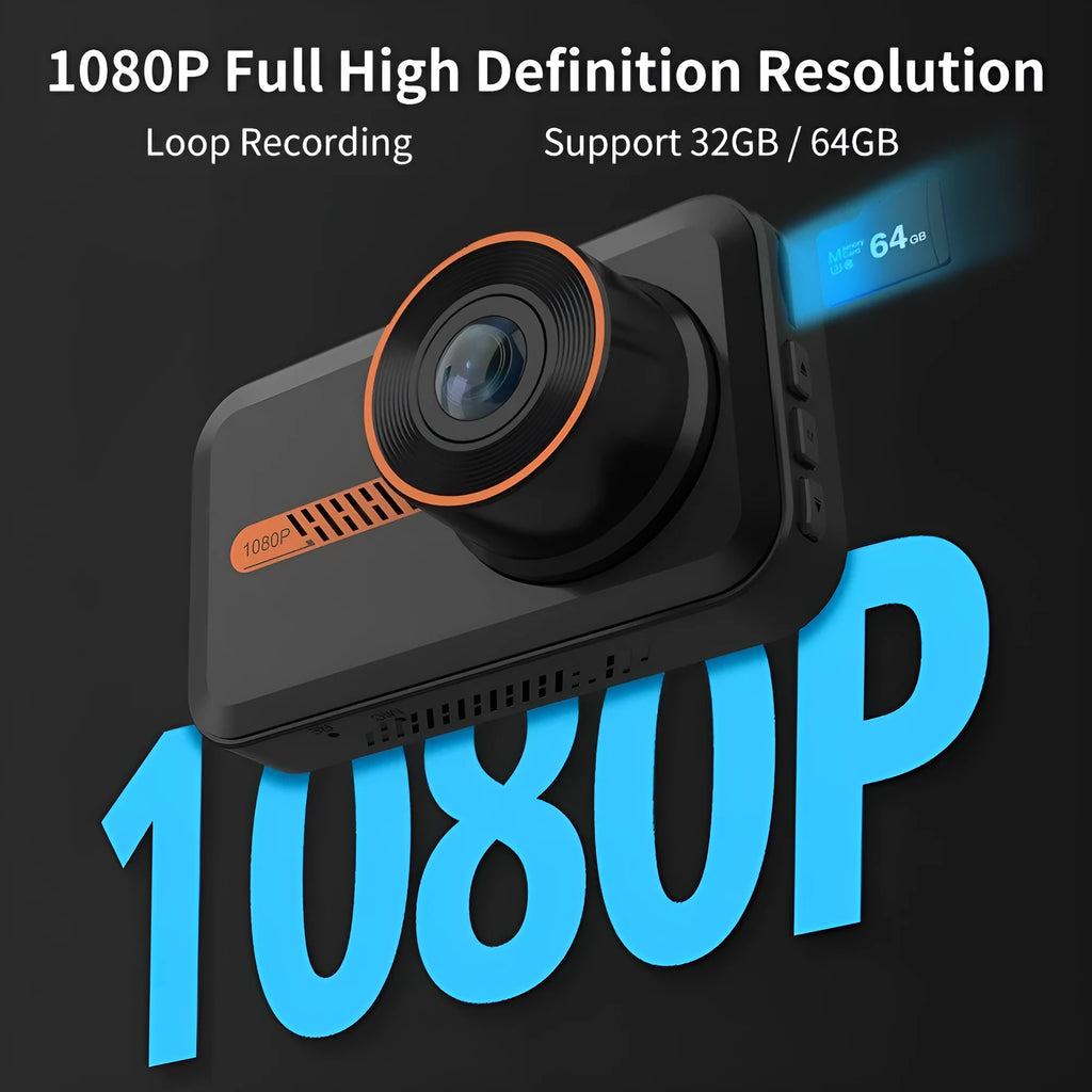 ThiEYE front and rear car dash cam system with 3-inch screen shown on a windscreen