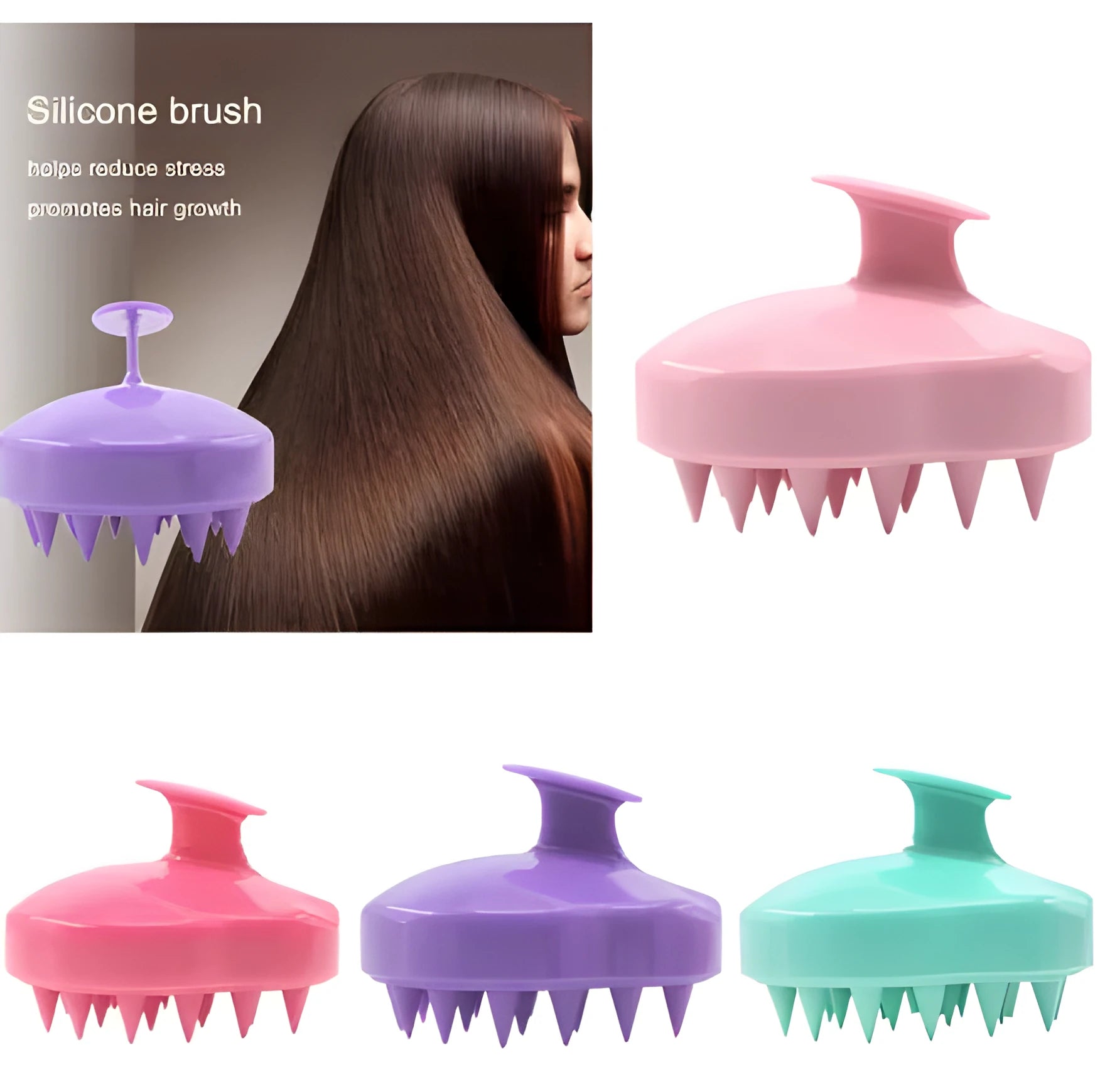 Silicone scalp massager brush with soft bristles, 9.5x8x7.3cm, in green colour