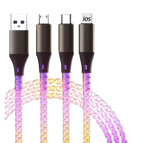 Colourful phantom gradient charging cable with triple splitter connector for charging three devices