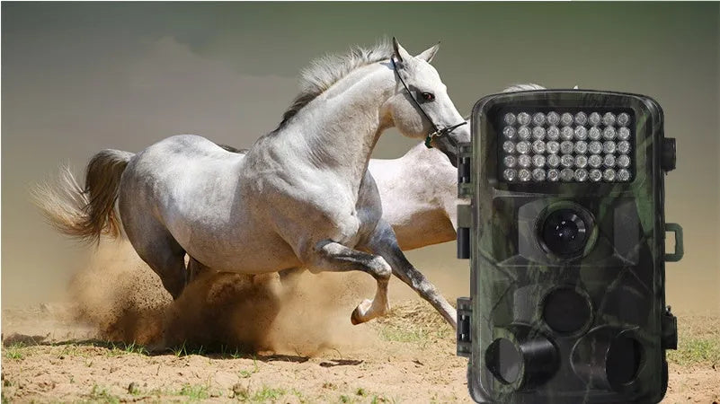Wild hunting camera in Military Green with 2.0 inch LCD, HD 1080p, 12x optical zoom, and MicroSD slot