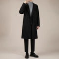 Men's mid-length corduroy linen trench coat in black or brown, loose fit, sizes M to 3XL, autumn winter daily wear