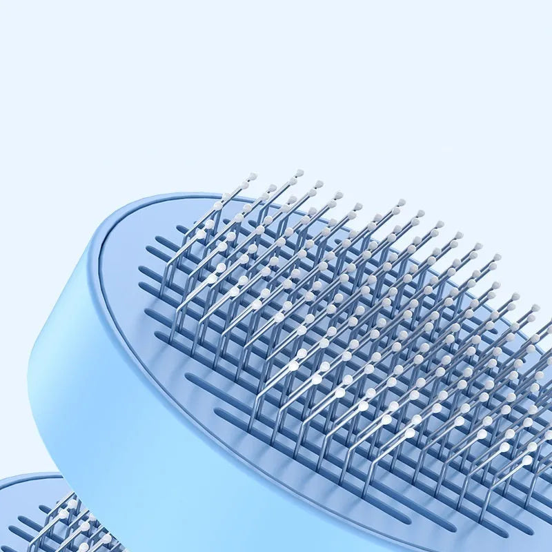 Cat comb with 178 steel needles and HTPE protection points in blue for pet grooming