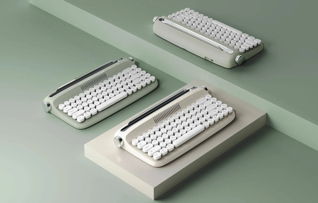 B307 rechargeable retro Bluetooth wireless keyboard in sand beige with ABS construction and retro design
