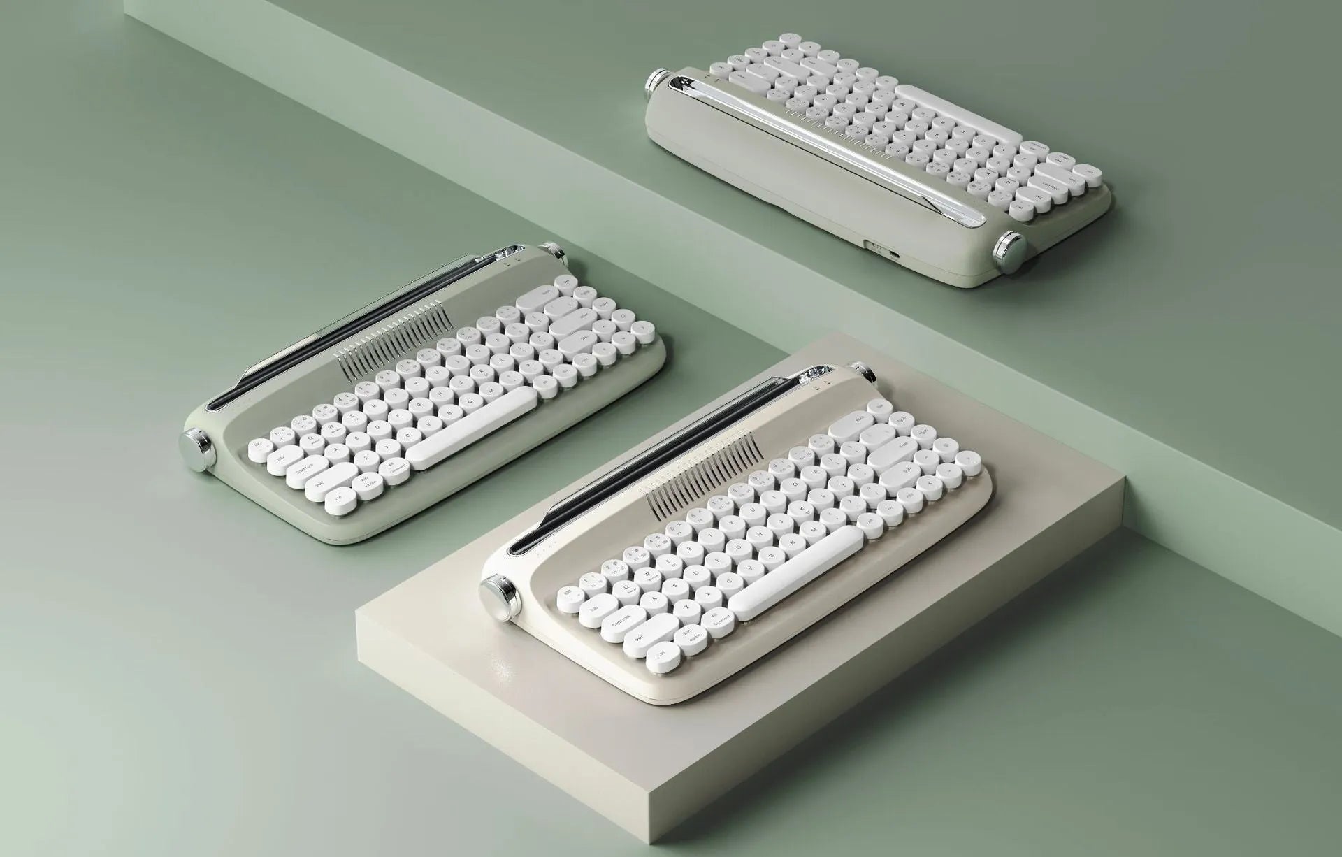 B307 rechargeable retro Bluetooth wireless keyboard in sand beige with ABS construction and retro design