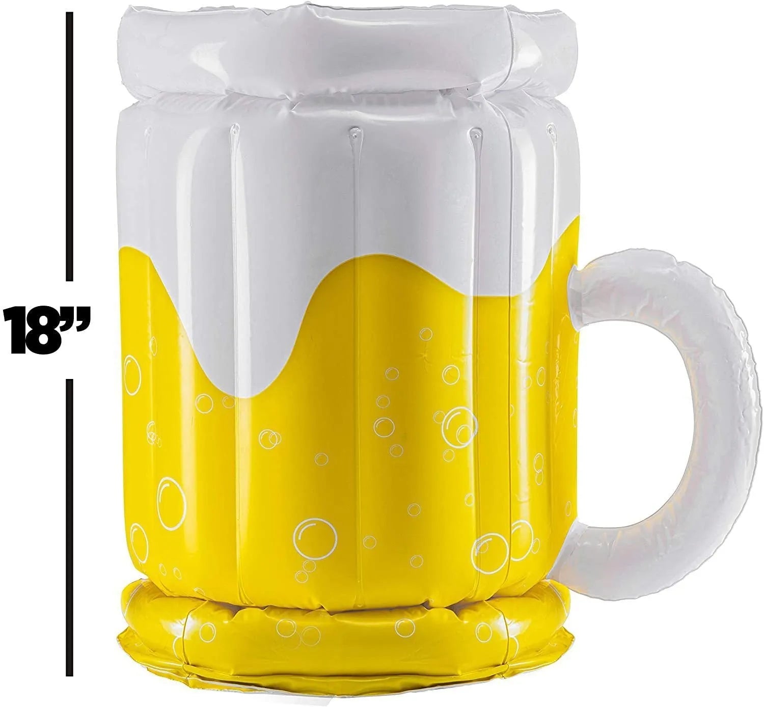 Large yellow inflatable beer mug cooler pool float with drink holders