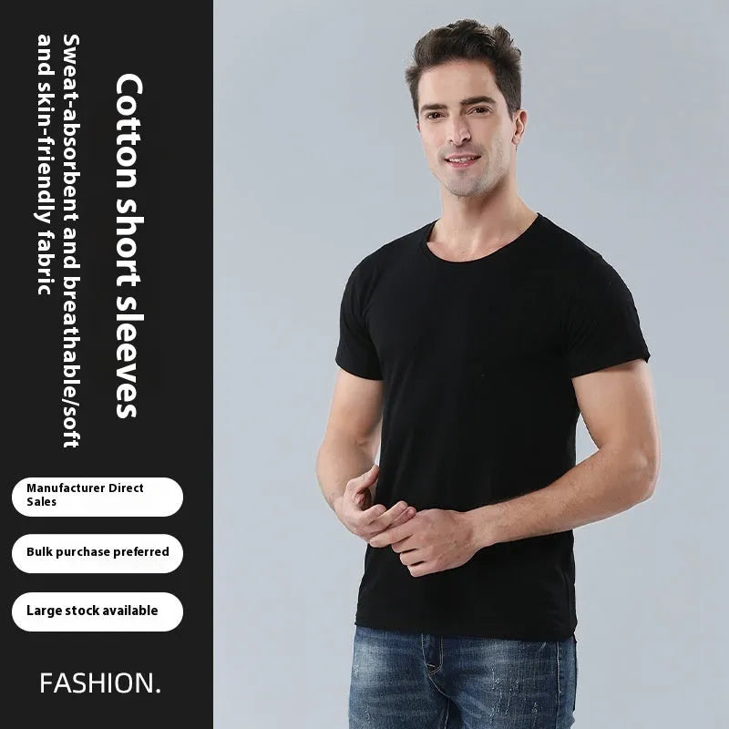 Men's solid black loose fit round neck cotton t-shirt laid flat