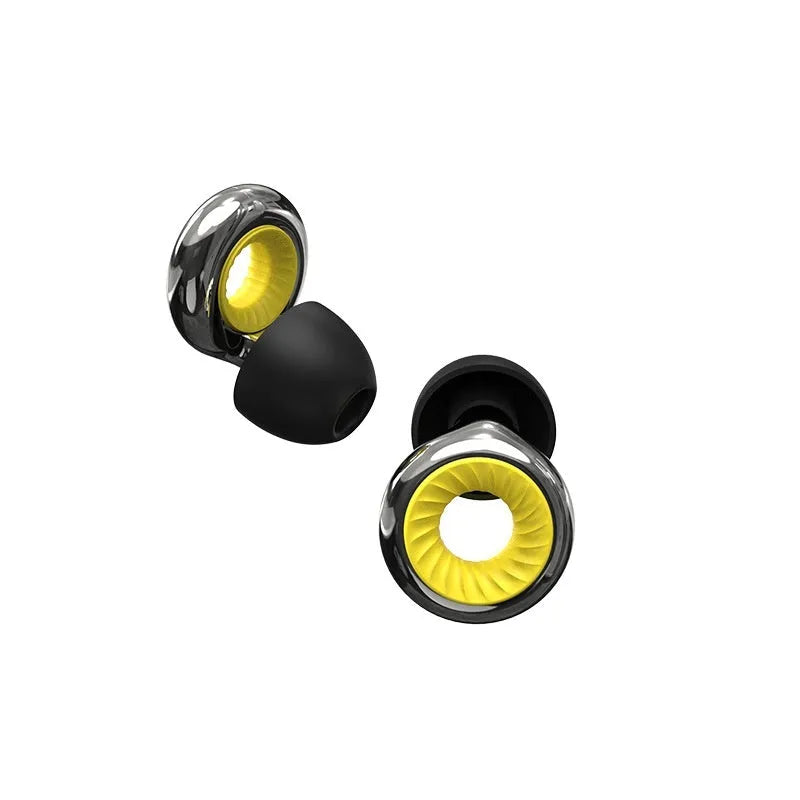 Set of reusable noise reduction sleep earpluds in various colours with a storage box and spare ear caps.