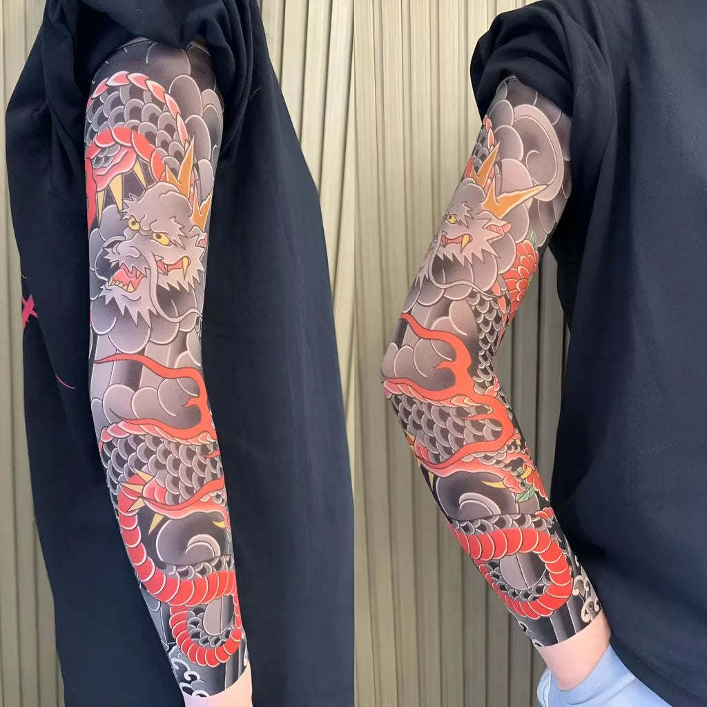 Unisex flower arm nylon sun protection ice sleeves in dragon pattern for outdoor use