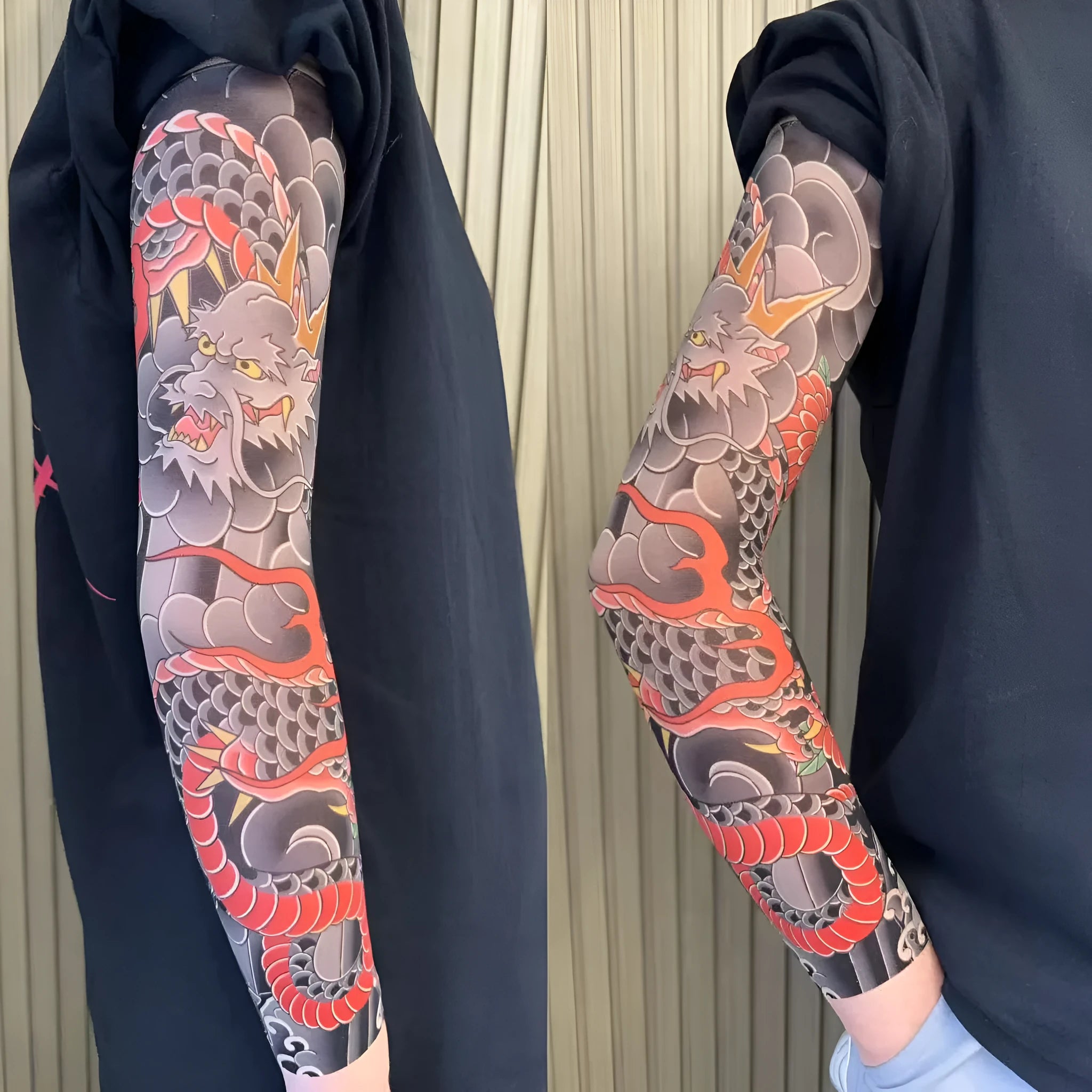 Unisex flower arm nylon sun protection ice sleeves in dragon pattern for outdoor use