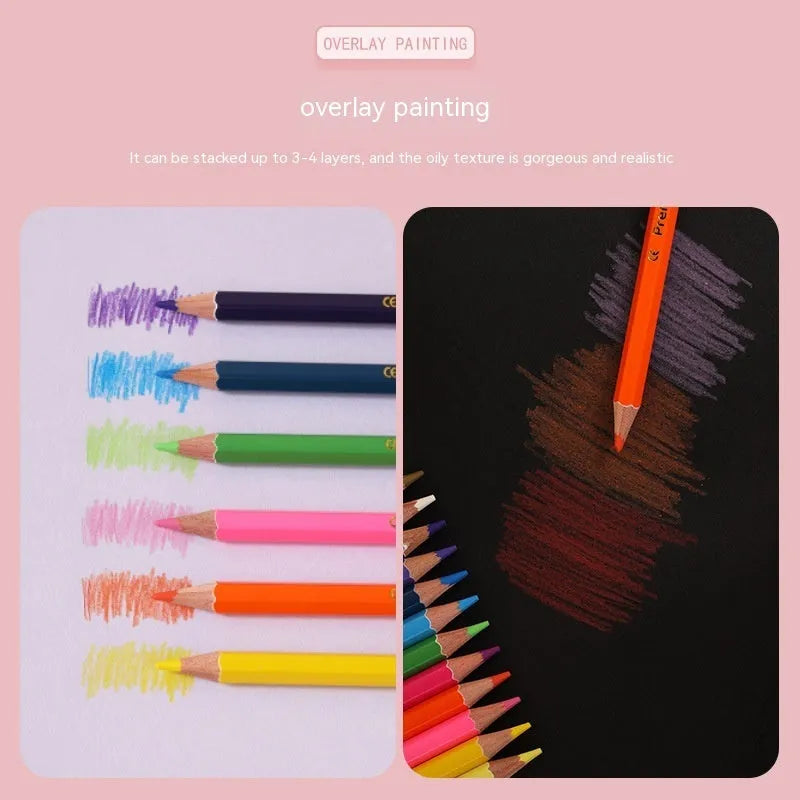 Set of wooden double-headed coloured pencils in 12-piece and 6-piece pack options for art students.