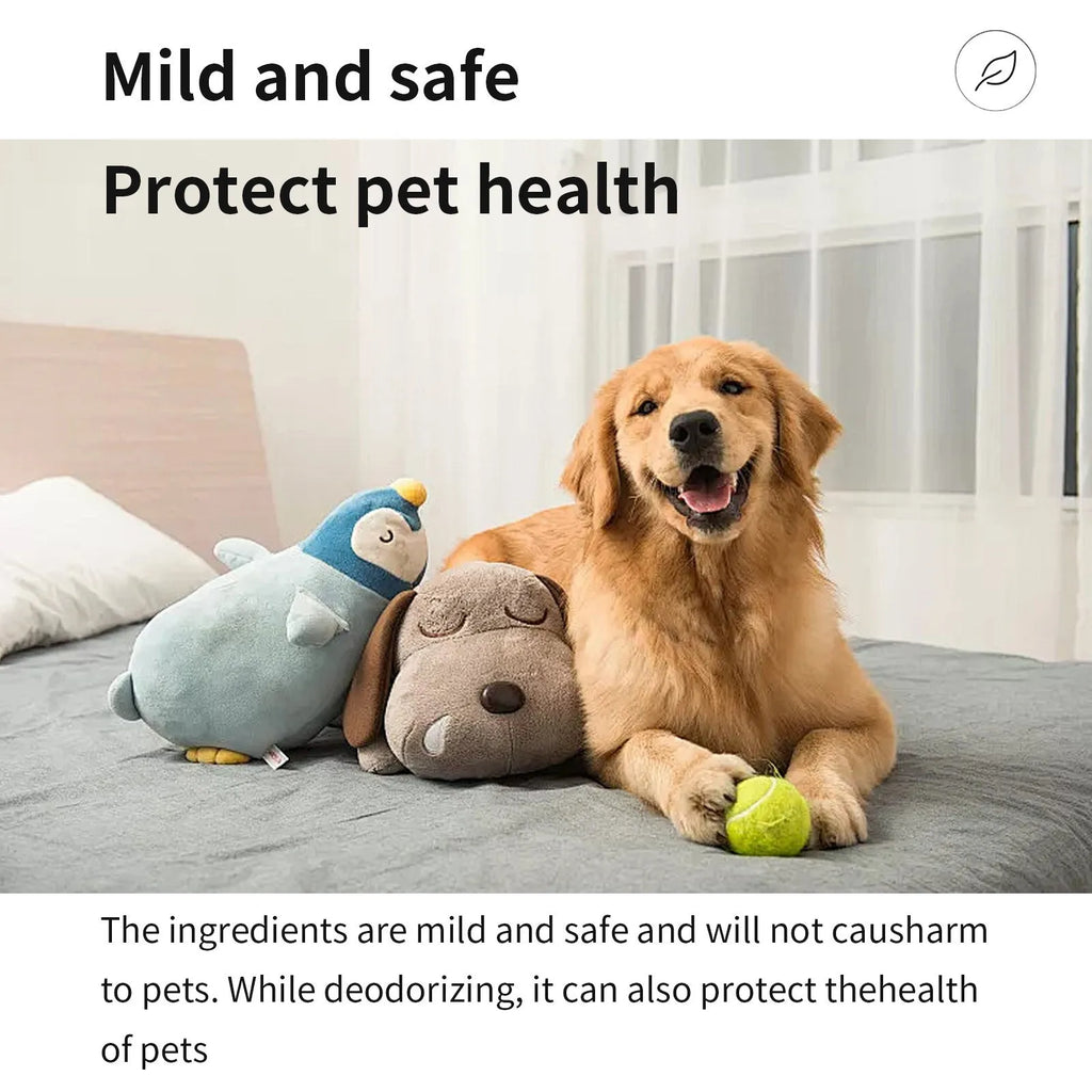 Pet deodorant spray 120ml bottle with coconut oil based formula for cleaning pet odour