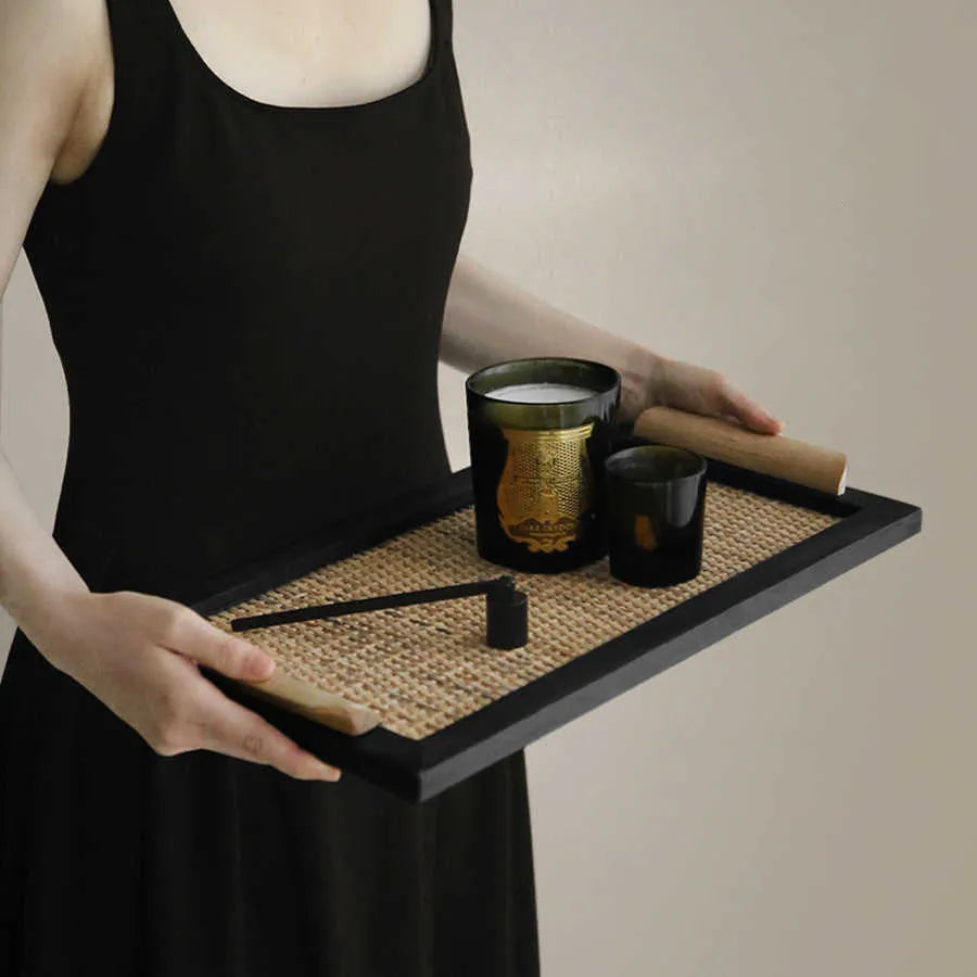 Pine wood dining tray with multiple compartments shown in large and small size options