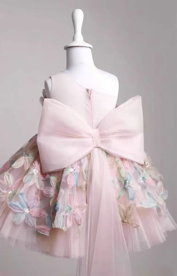Children's light luxury princess dress with asymmetric shoulder in blue, for heights 80-130cm