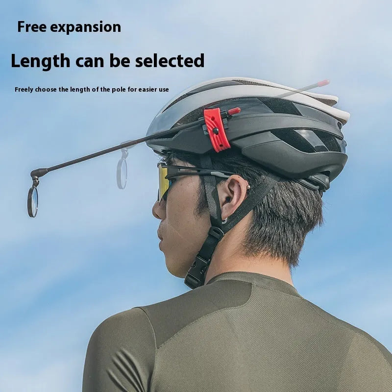 Bicycle helmet rearview mirror with aluminium rod and acrylic mirror, shown in Black and Black and Red colour options