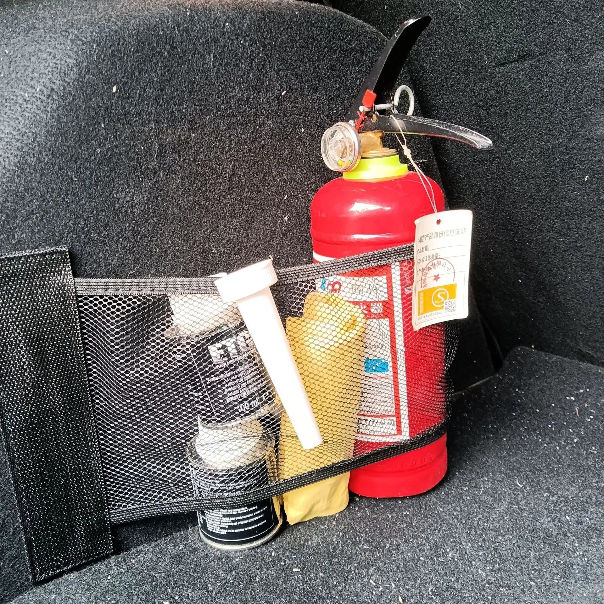 Black elastic car trunk storage net organiser for luggage and sundries