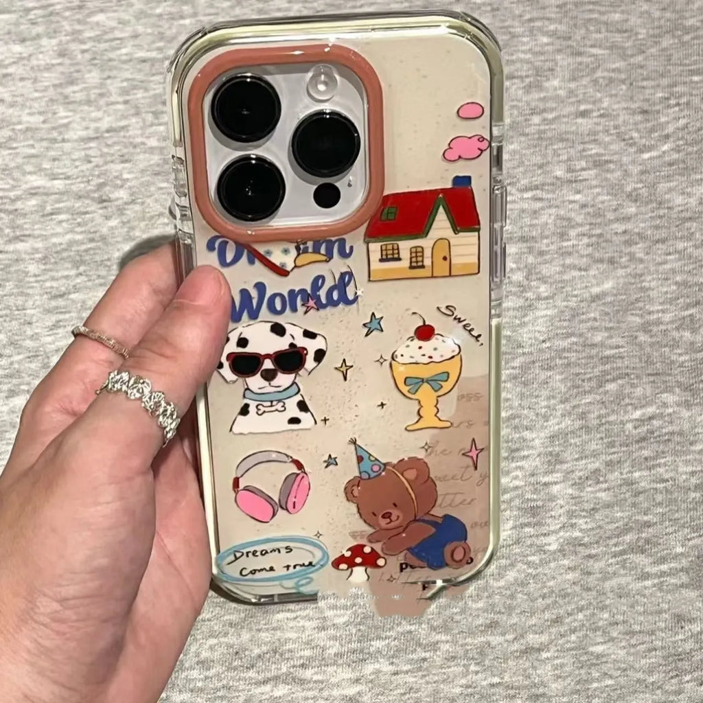 Retro cute dog party frosted phone case for iPhone 13, 14, 15, 16 Pro Max series