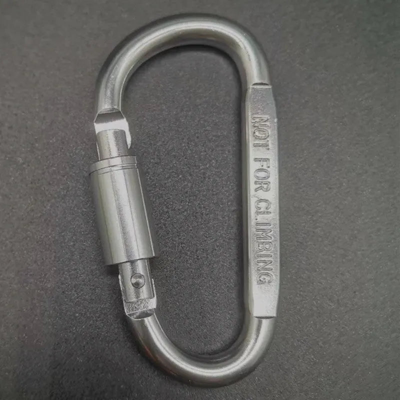 Flat 8 cm D-shaped aluminium locking carabiner in a selection of colours.