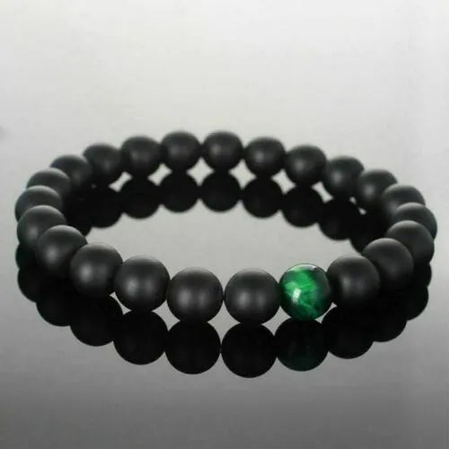 Alloy volcano white turquoise bracelet with natural stone beads in green tiger eye, black agate and blue stone options