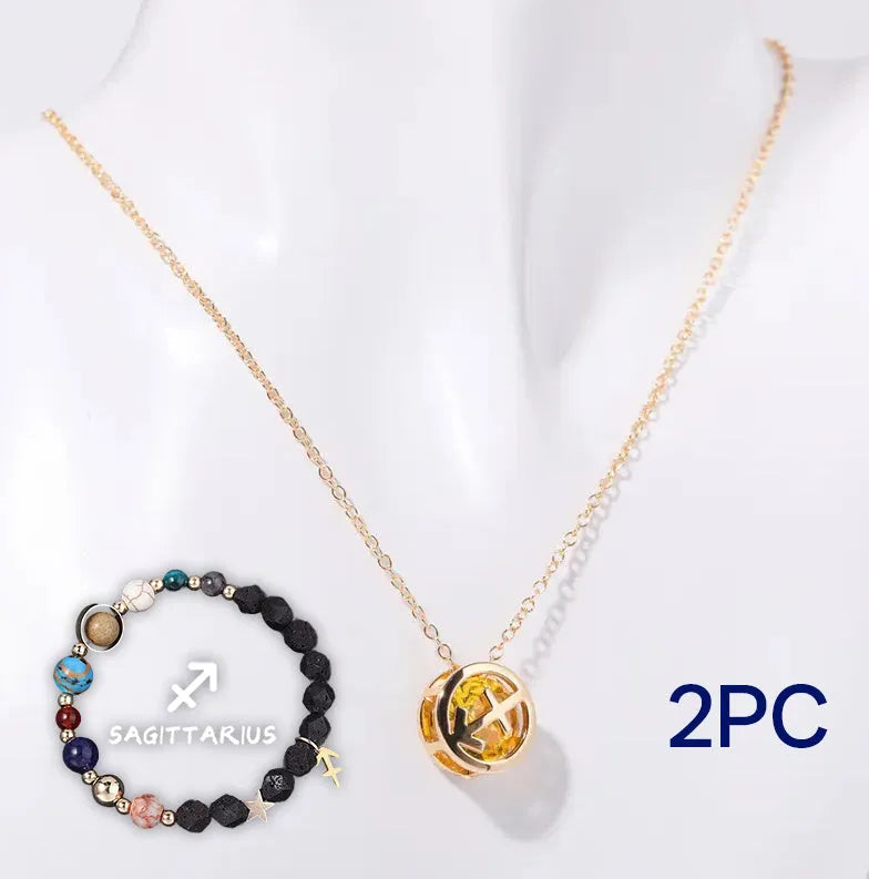 Natural stone beaded necklace and matching bracelet set laid flat, showing bead detail.