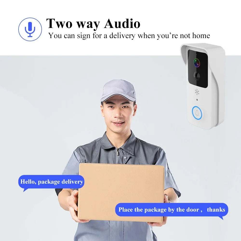 Black or white smart visual doorbell with waterproof intercom and HD camera.