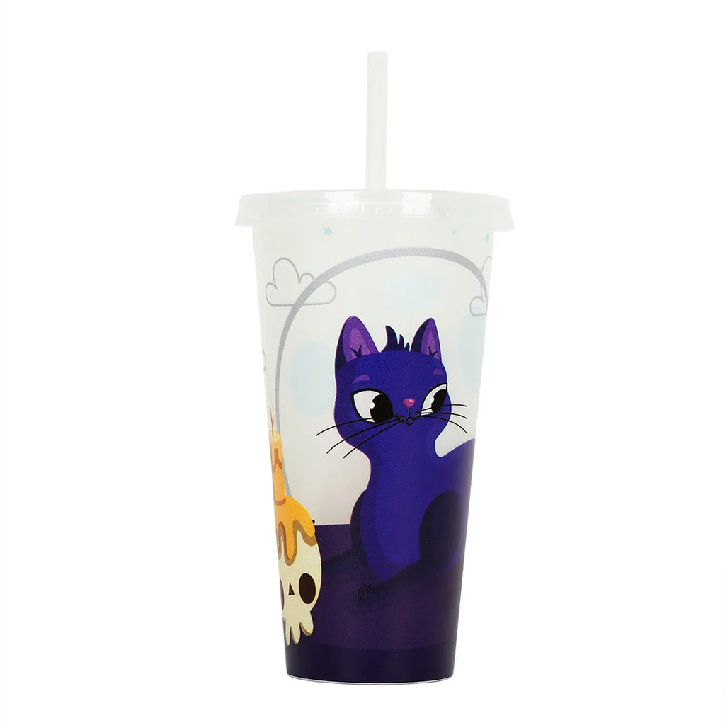 Halloween-themed luminous plastic straw cup with a 720ml capacity on a white background.