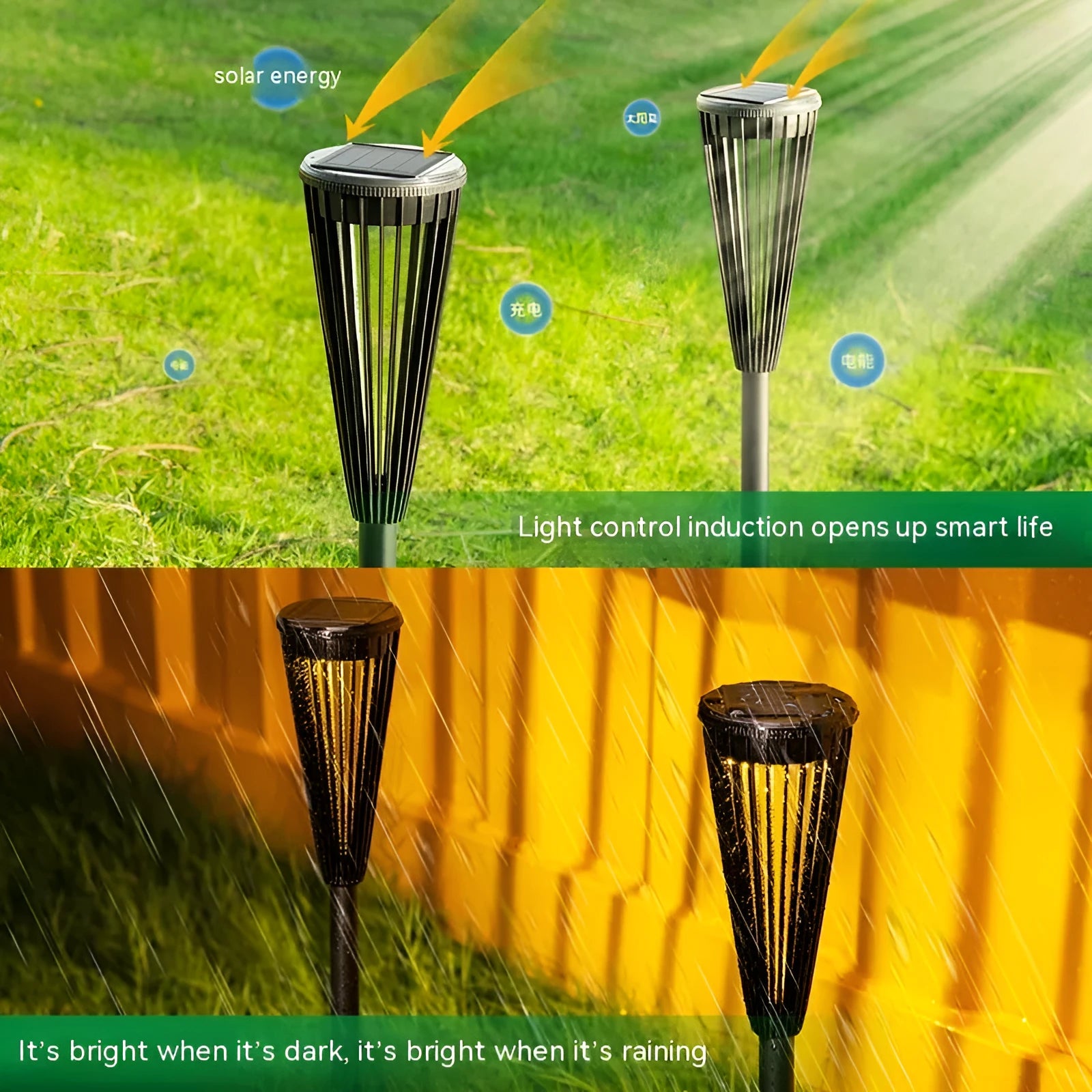 Solar ground lamp flower shape platinum finish IP65 waterproof 9cm by 45cm garden courtyard pathway light