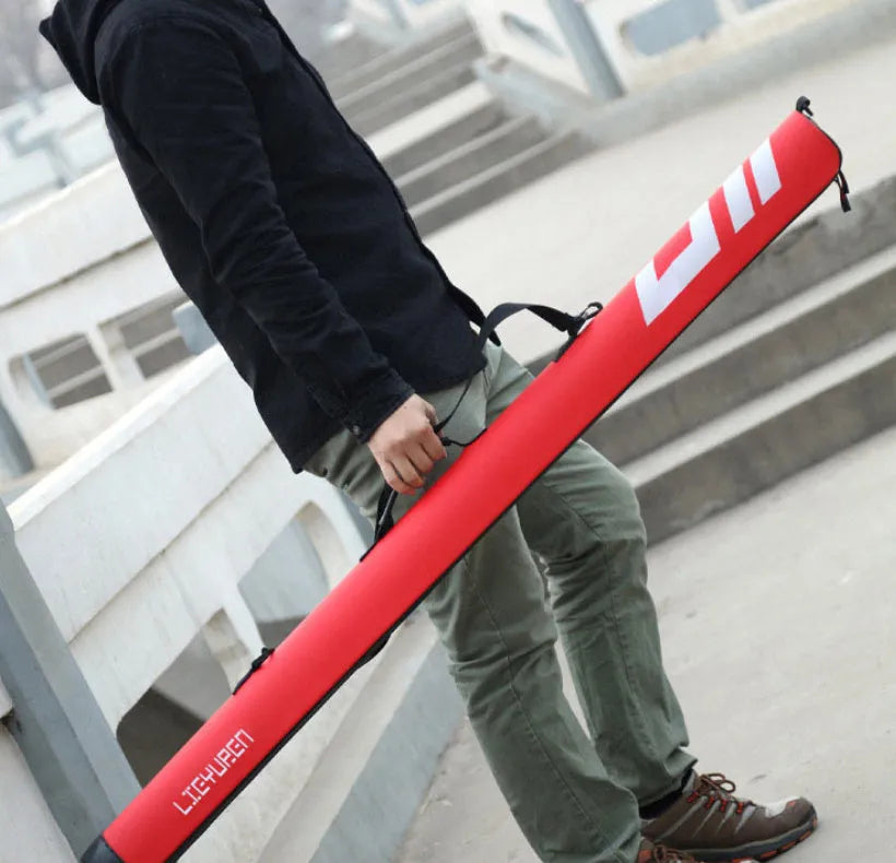 Hard cover lightweight PU leather fishing rod bag in black, 1.25m long, for single rod storage