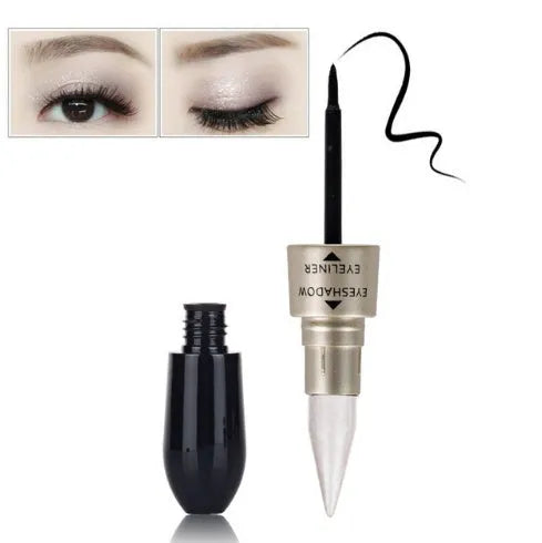 Double head six colour eyeshadow and black eyeliner stick in compact 12.3 cm size, black casing